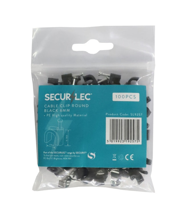 Cable Clips Round Black - 6mm - Pack of 100
