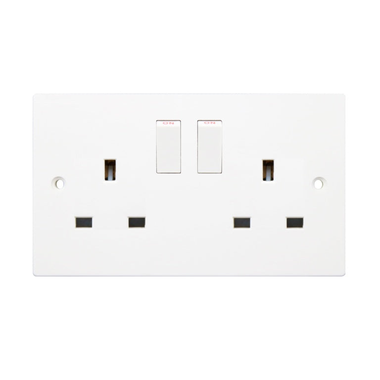 2 Gang Switched Socket Double Pole - Square Edge
