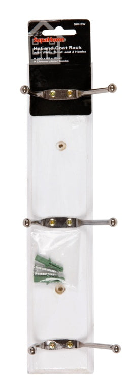 Hat and Coat Rack with 3 Hooks - White Finish