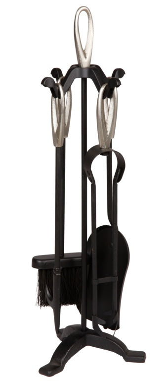 Black Companion Set With Pewter Handles 5 Piece - 24"