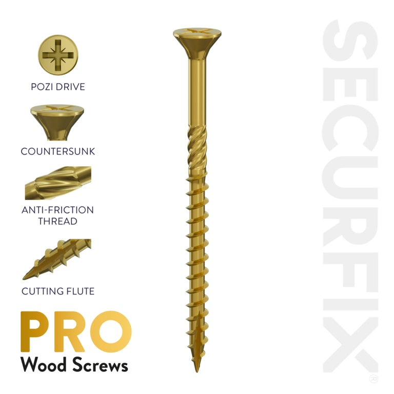 Pro Wood Screws - Size: 10 x 2 ¾” (5.0mm x 70mm) | Pack of 500 Screws