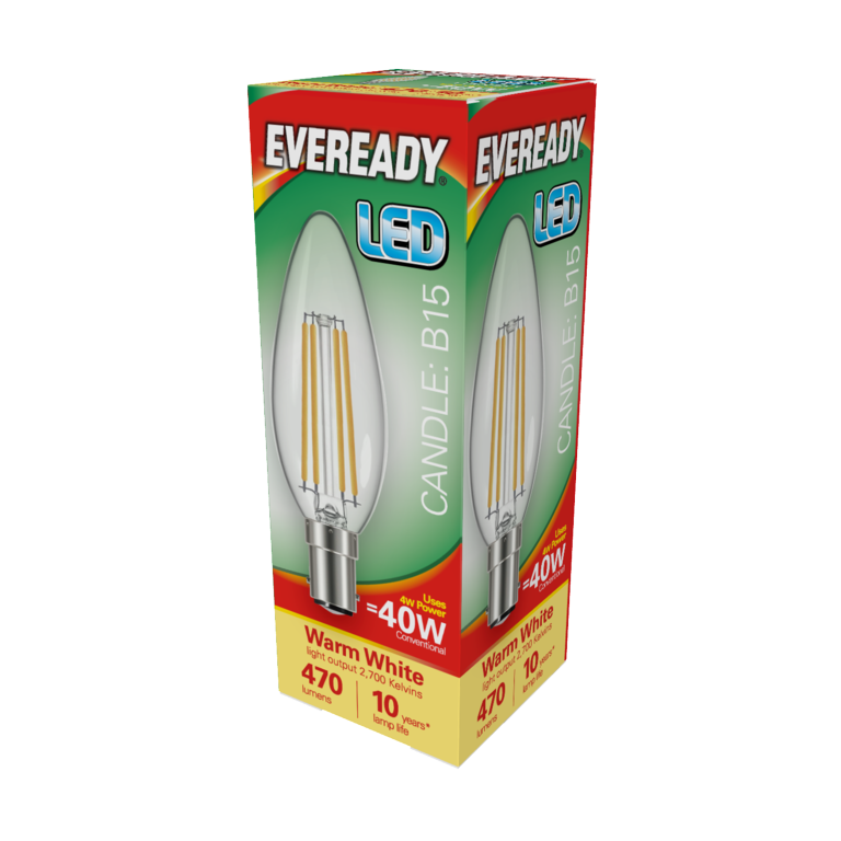 LED Filament Candle 470LM B15 SBC - 4W 27000K