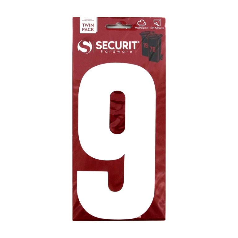 White Self Adhesive Wheelie Bin Numbers Pack 2 - No 9 170mm