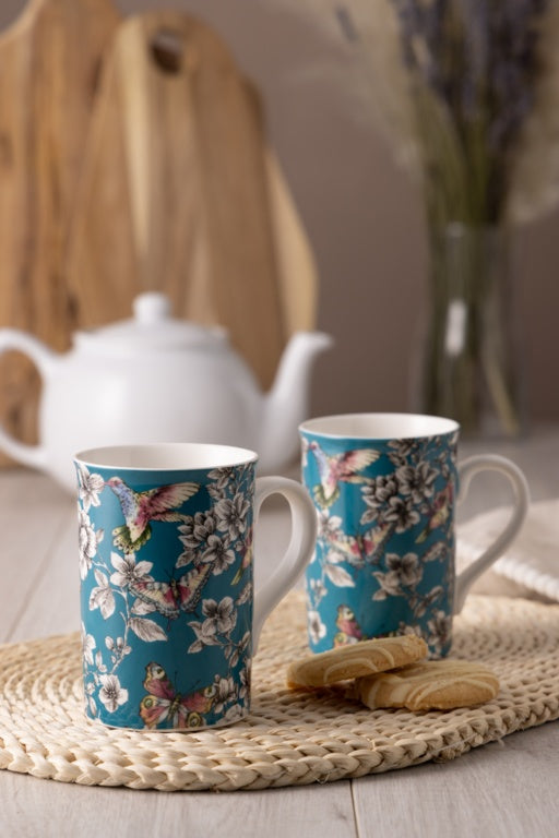 Hummingbird Floral Teal Mug - 300ml
