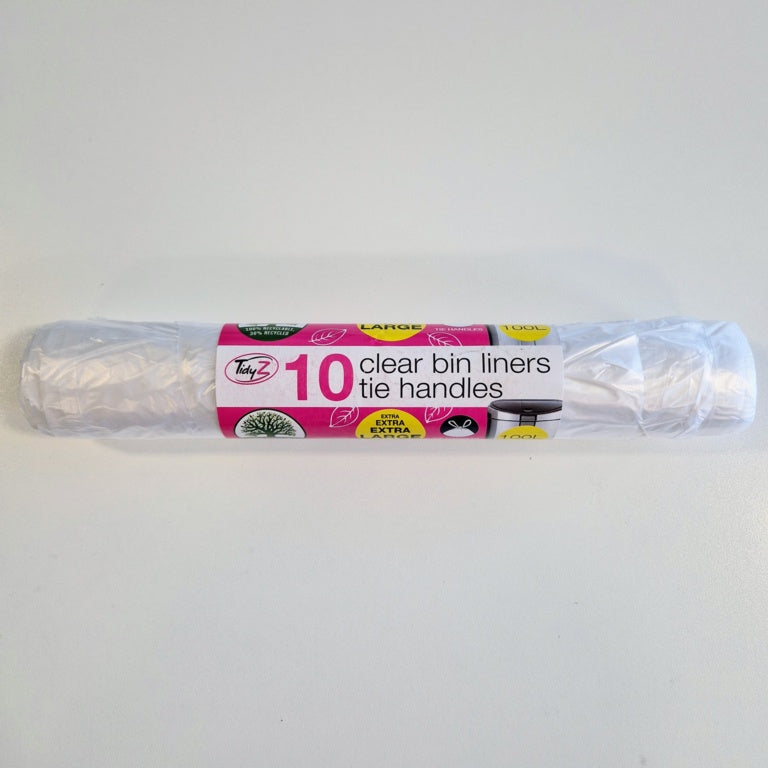 Clear Bin Liners With Tie Handle 100L - Roll 10