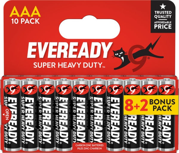 Super Heavy Duty AAA Batteries - Carded Pack 8 Plus 2 Bonus Pack