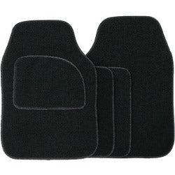 Velour Carpet Mat Sets with Coloured Binding - 4 Piece - Black/Black