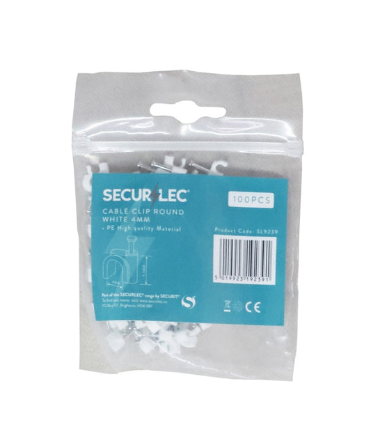 Cable Clips Round White - 4mm 100 Piece