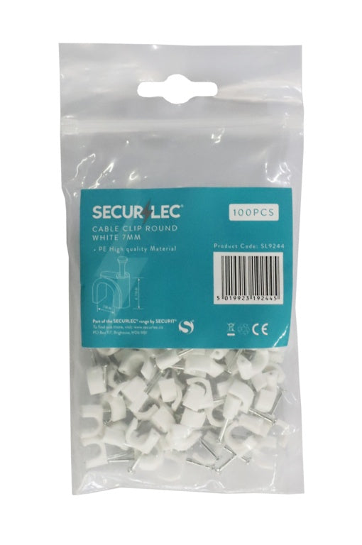 Cable Clips Round White - 7mm 100 Piece