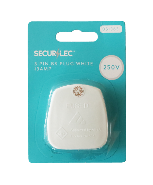 13A, 3 Pin Plug Fused 13A to BS1363, White - Bubble-Packed