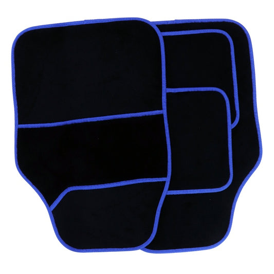 Velour Carpet Mat Sets with Coloured Binding - 4 Piece - Black/Blue