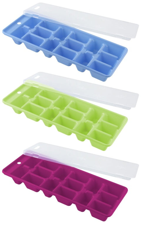 Ice Cube Tray With Cover - Blue, Purple or Green