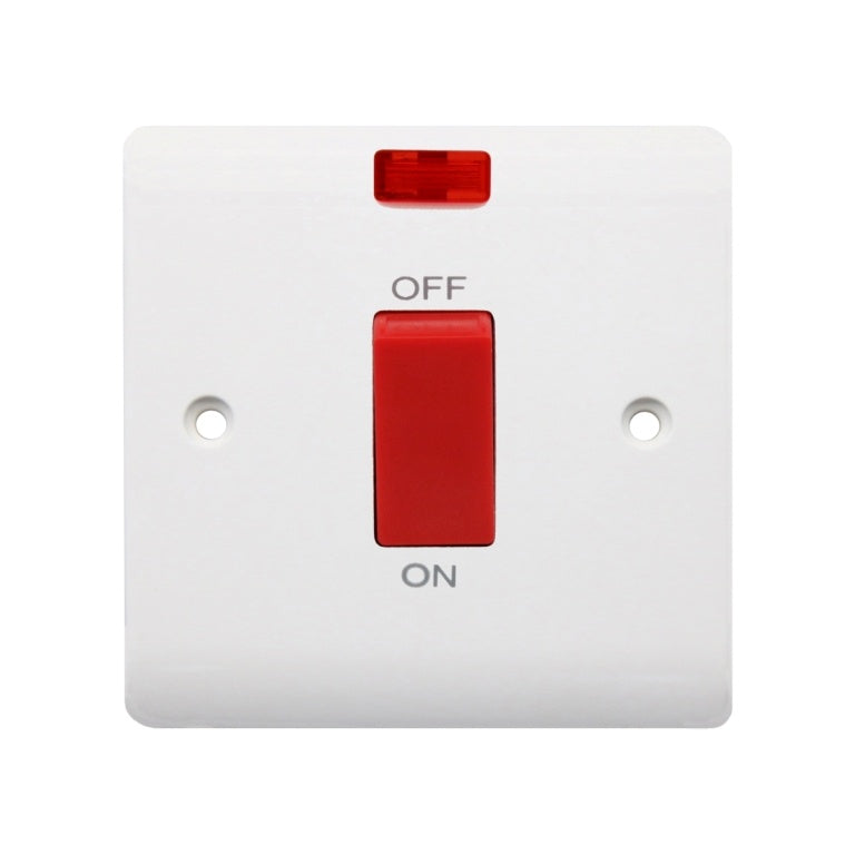 1 Gang Double Pole Switch & Pilot Light - Round Edge