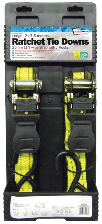 Ratchet Tie Downs - 2 x 25mm x 3.5m