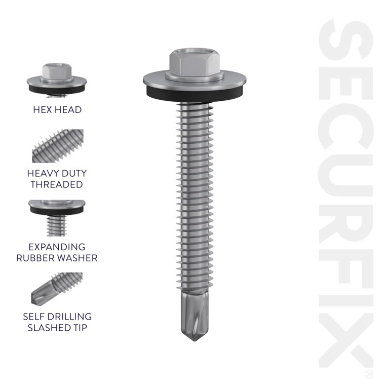 Self Drilling Roofing Screws - Size: 12 x 2" (5.5 x 51mm) | Pack of 100 Screws