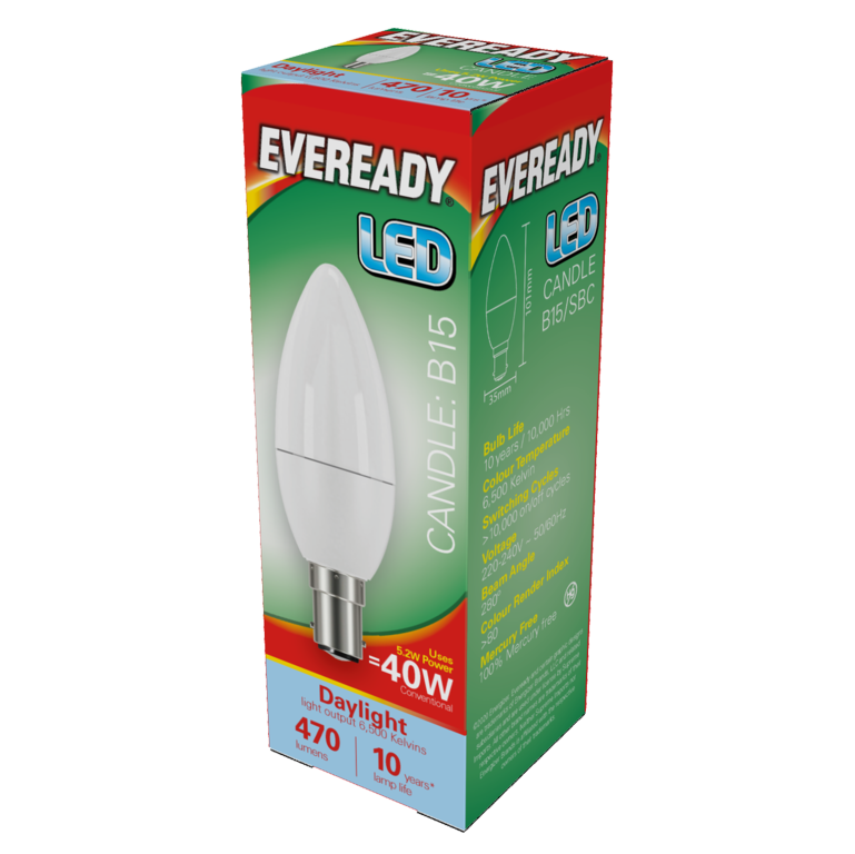 LED Candle 6W - 480lm Daylight 6500k B15