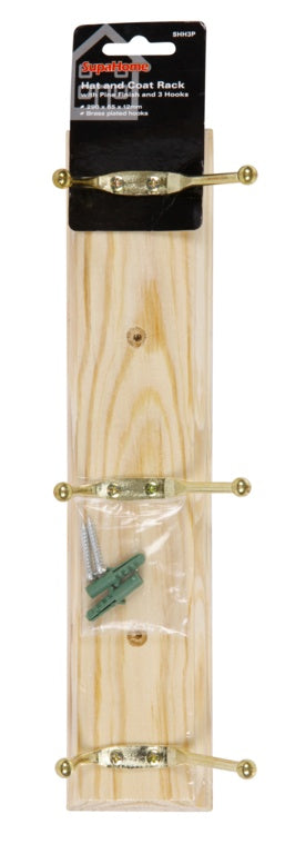Hat and Coat Rack with 3 Hooks - Pine Finish