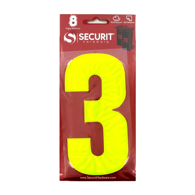 Hi Vis Self Adhesive Wheelie Bin Numbers - No 3 160mm