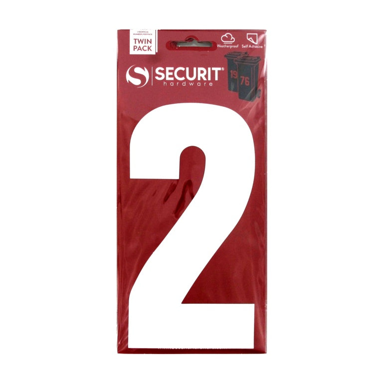 White Self Adhesive Wheelie Bin Numbers Pack 2 - No 2 170mm