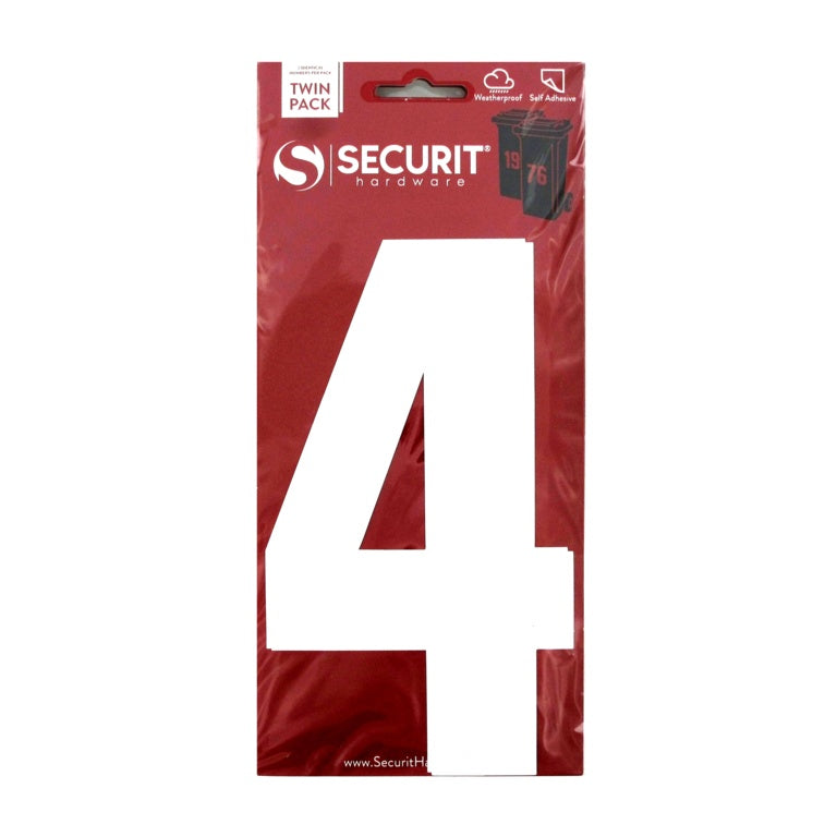 White Self Adhesive Wheelie Bin Numbers Pack 2 - No 4 170mm