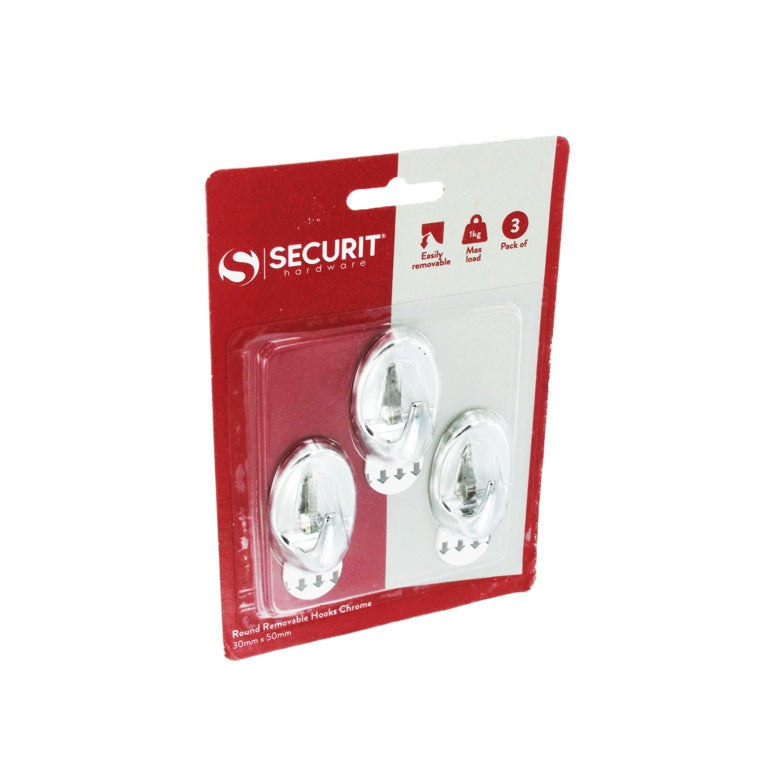 Removable Oval Hook Chrome - 50 x 30mm Pack 3