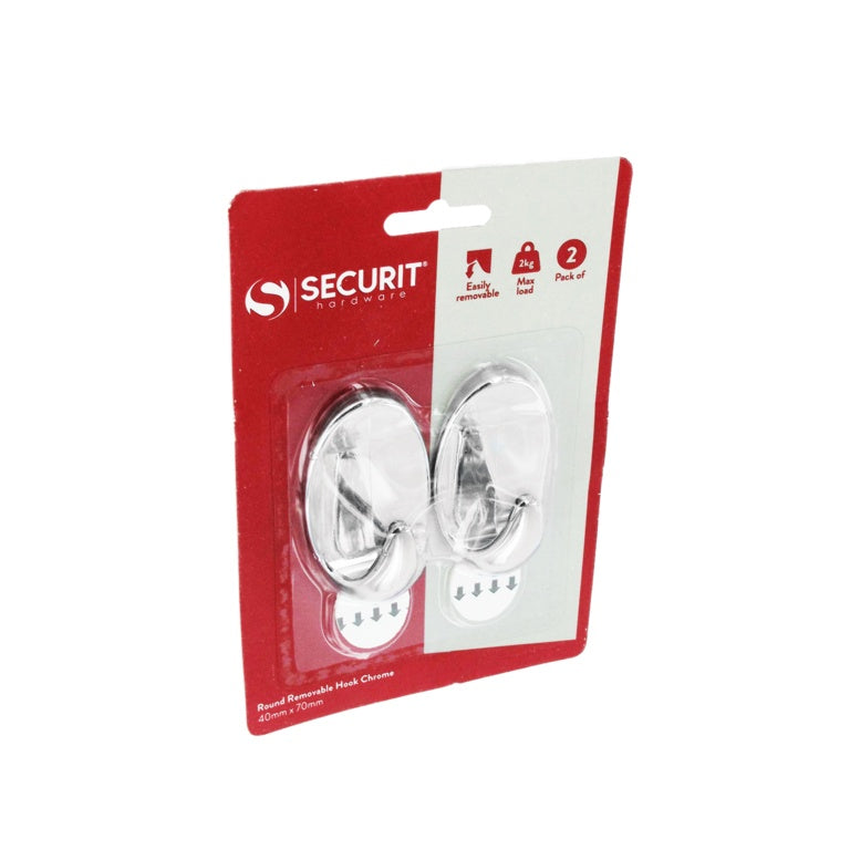 Removable Oval Hook Chrome - 70 x 40mm Pack 2