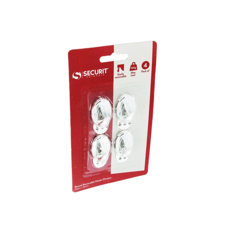 Removable Oval Hook Chrome - 25 x 35mm Pack 4