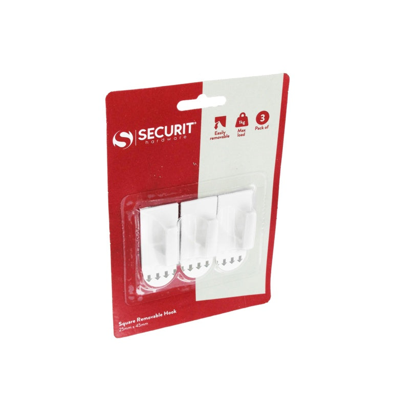 Removable Square Hook White - 25 x 45mm Pack 3
