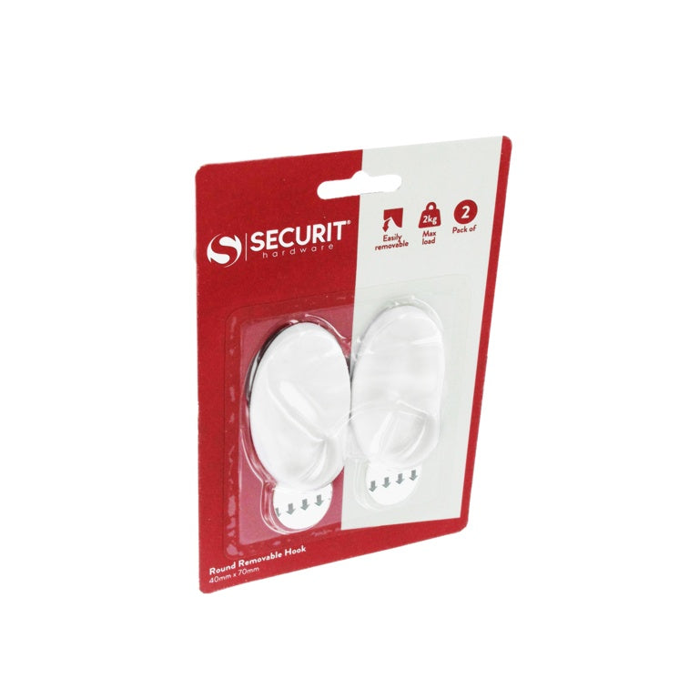 Removable Oval Hook White - 70 x 40mm Pack 2