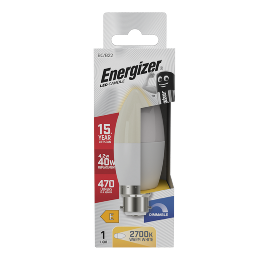 LED Candle 470lm Opal B22 Dimmable - 4.2w