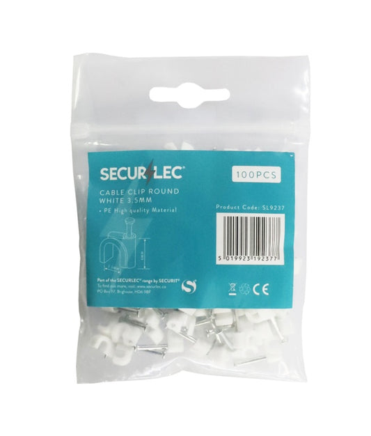 Cable Clip Flat White - 3.5mm 100 Piece