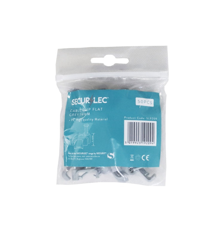 Cable Clip Flat Grey - 14mm 50 Piece