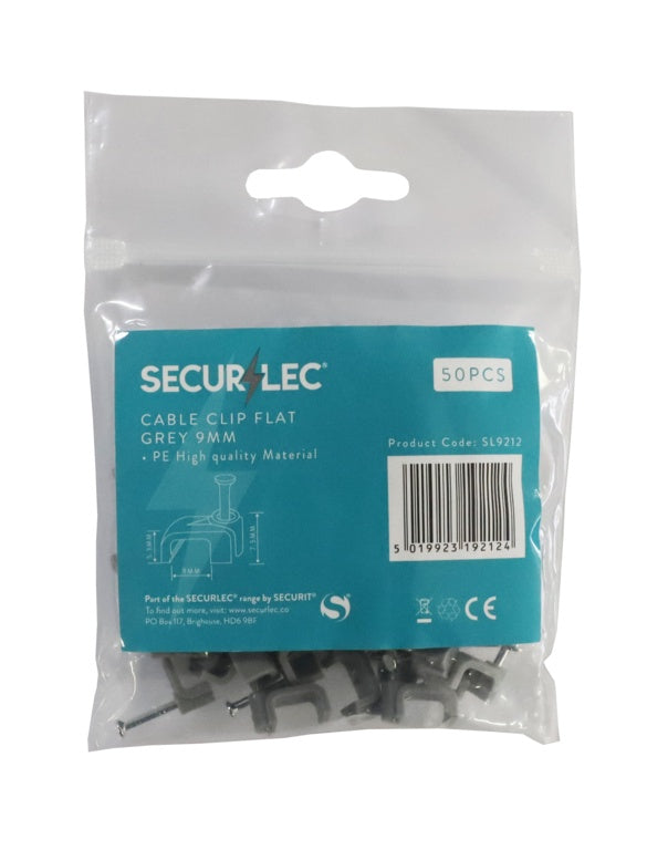 Cable Clip Flat Grey - 9mm 50 Pieces