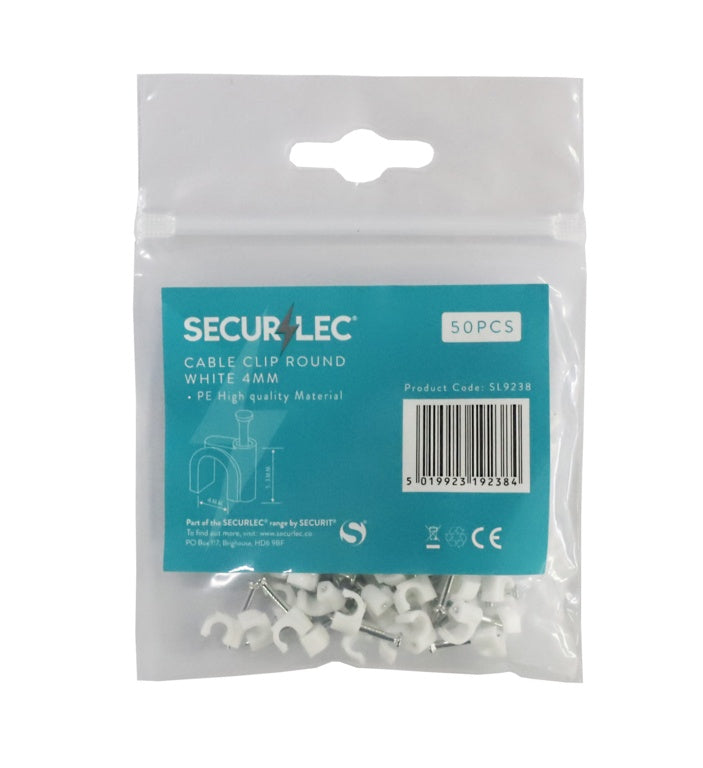Cable Clip Round White - 4mm 50 Piece