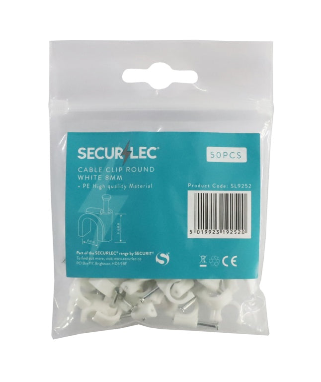Cable Clip Round White - 8mm 50 Pieces
