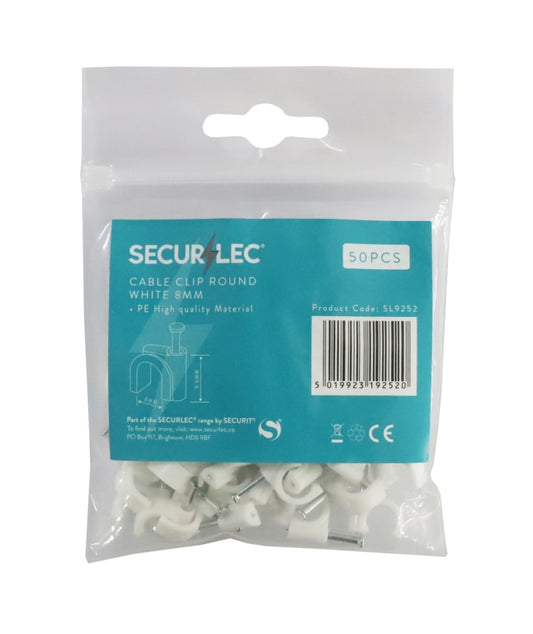 Cable Clip Round White - 8mm 50 Pieces