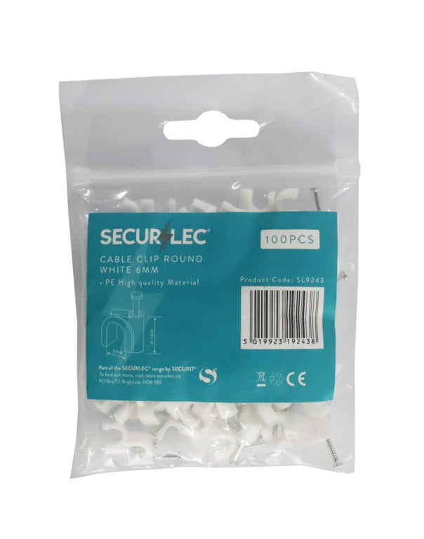 Cable Clips Round White - 6mm 100 Piece