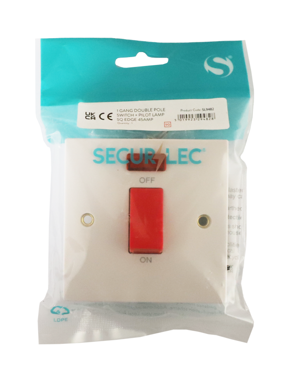 1 Gang Double Pole Switch & Pilot Lamp - Square Edge