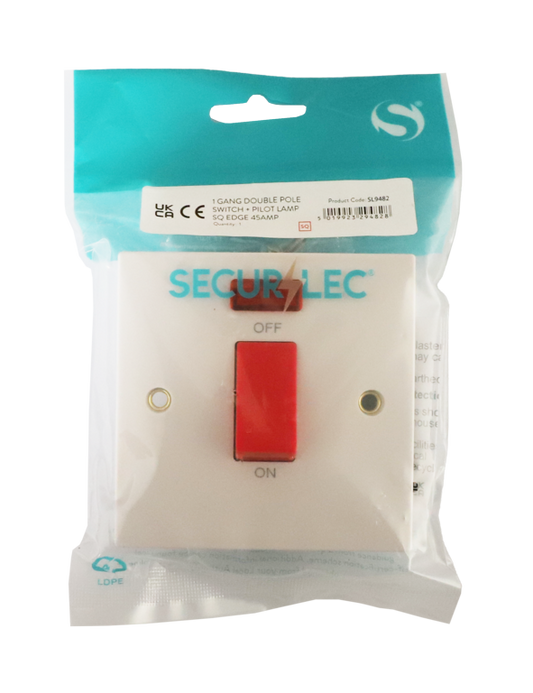 1 Gang Double Pole Switch & Pilot Lamp - Square Edge