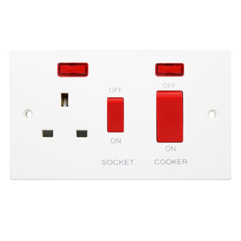 Square Cooker Switch & Socket Double Pole - Square Edge