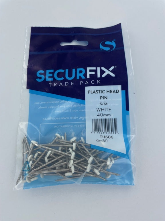 Stainless Steel Plastic Headed Pin White 40mm - 50 Pack