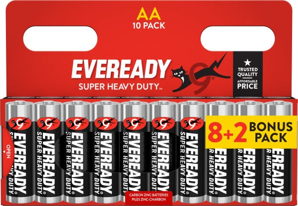 Super Heavy Duty AA Batteries - Carded 8 + 2 Bonus Pack