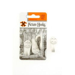 Hard Wall Picture Hooks - White (Blister Pack) - Large