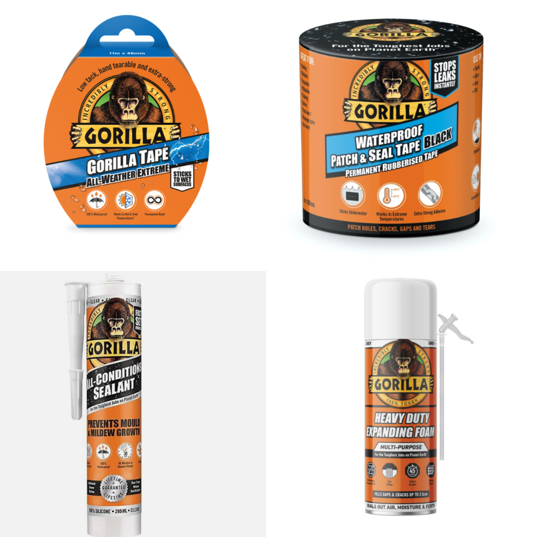 Gorilla Outdoor Weatherproofing Kit – All Weather Tape, Patch & Seal, Sealant & Expanding Foam