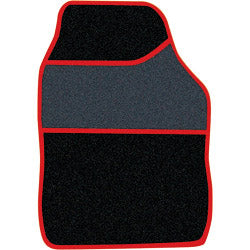 Velour Carpet Mat Sets with Coloured Binding - 4 Piece - Black/Red