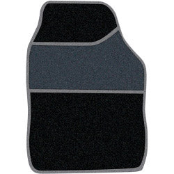 Velour Carpet Mat Sets with Coloured Binding - 4 Piece - Black/Grey