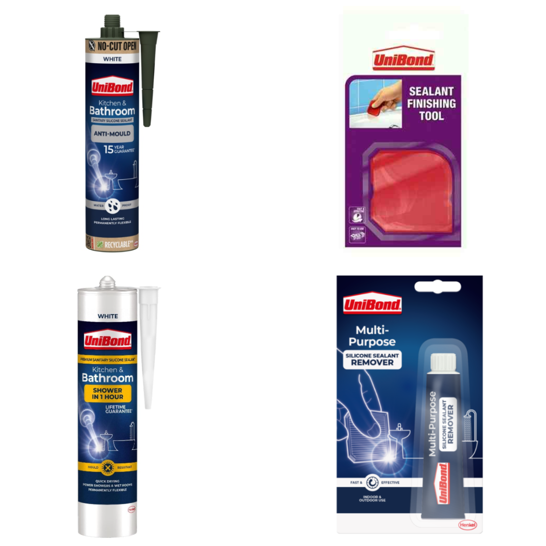 UniBond Bathroom Sealant & Tools Kit – Anti Mould Sealant, Bath Sealant, Remover & Finishing Tool