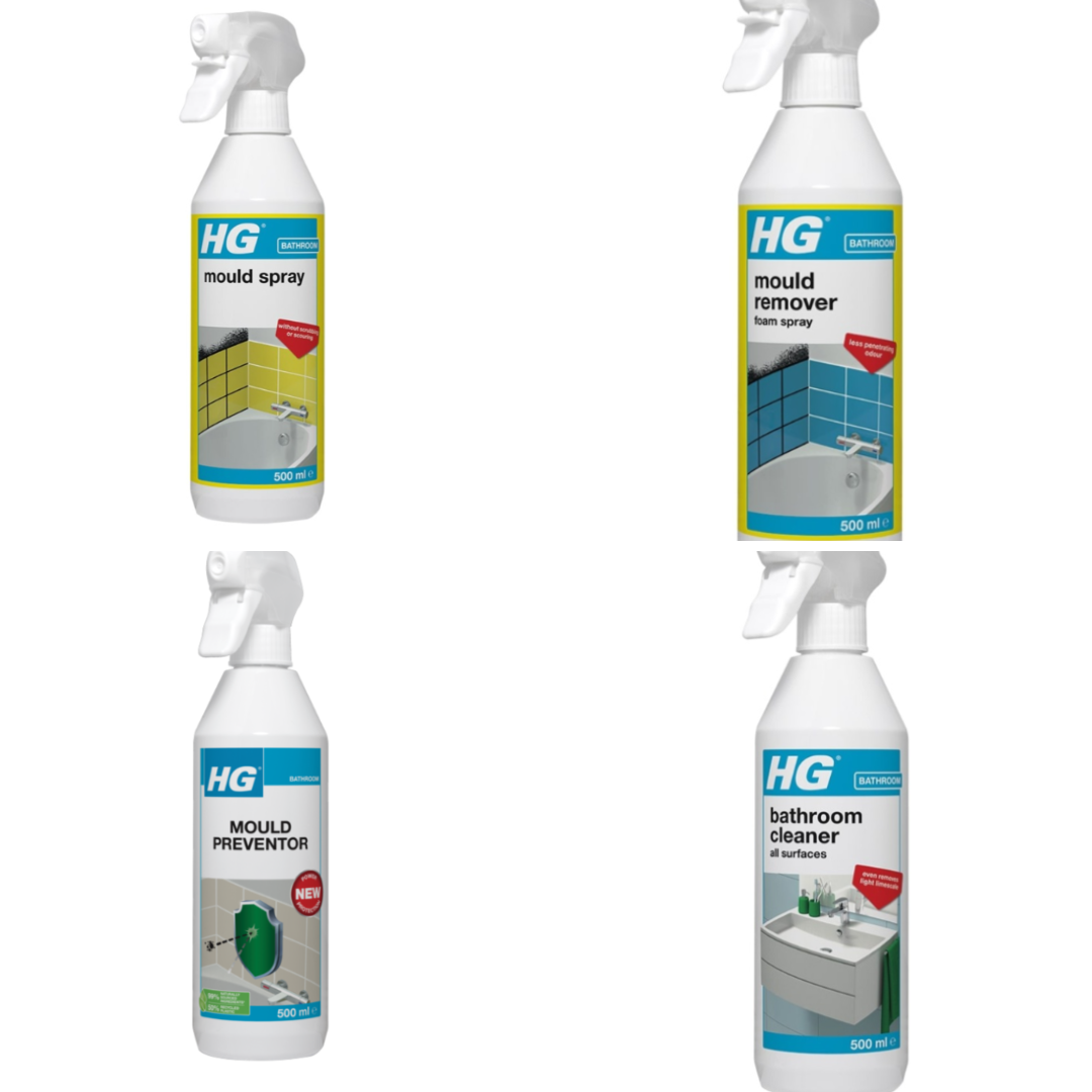 HG Complete Mould & Bathroom Cleaning Kit – Mould Spray, Foam Remover, Preventor & Bathroom Cleaner