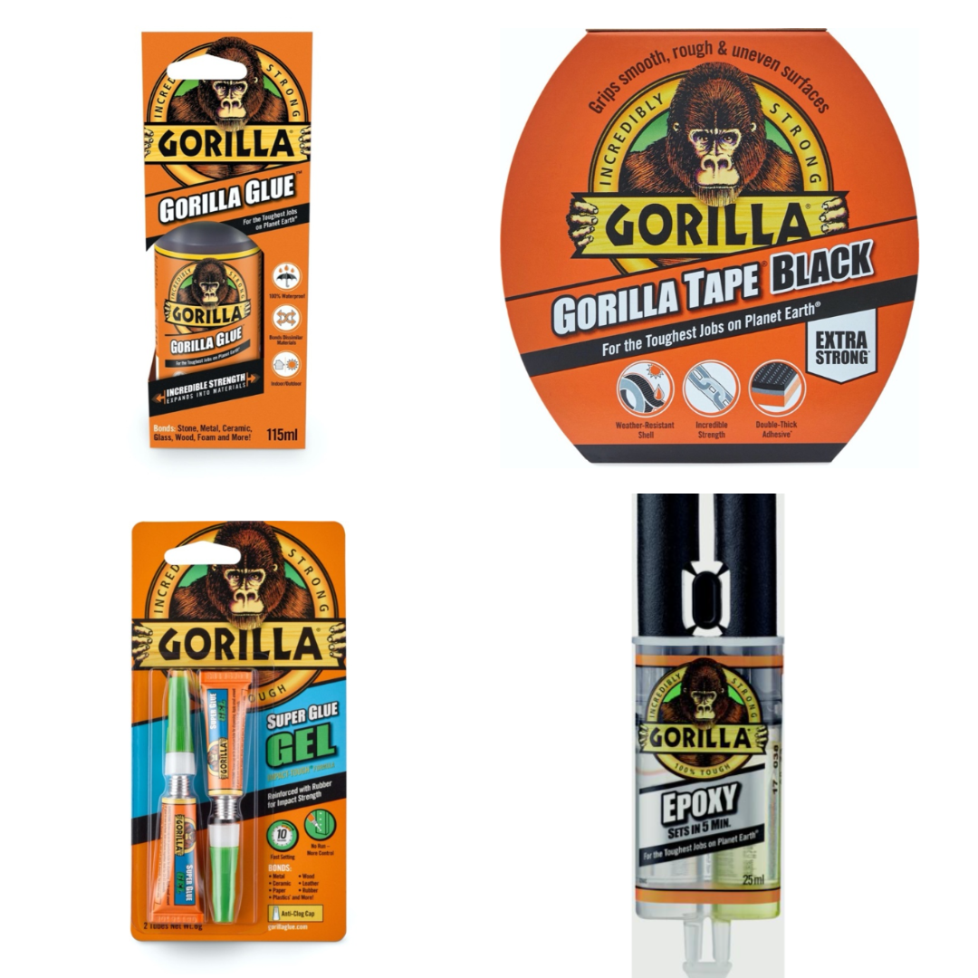 Gorilla Complete Home Repair Kit – Gorilla Glue, Super Glue Gel, Black Tape & Epoxy Bundle