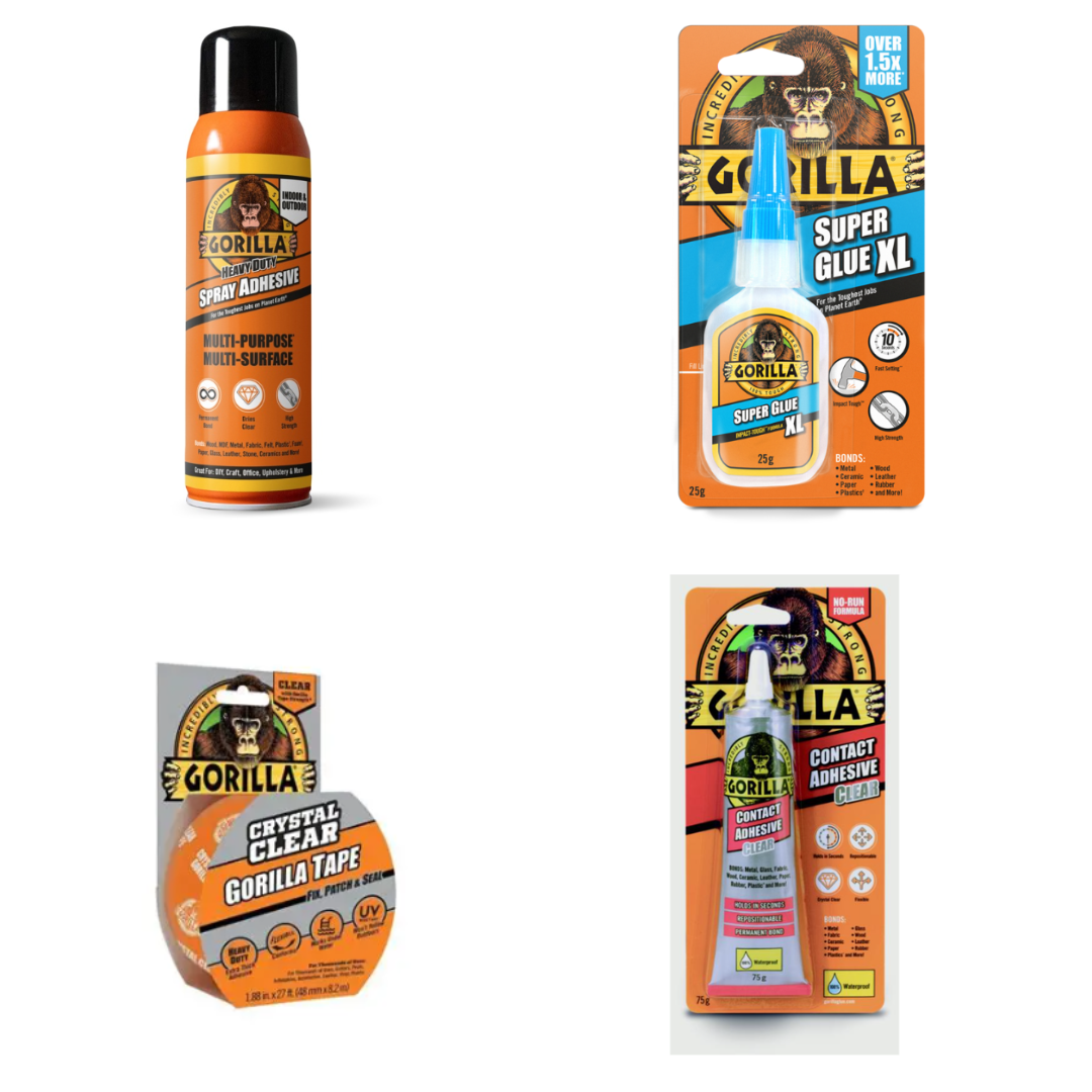 Gorilla Spray Adhesive Pro Kit – Heavy Duty Spray Adhesive, Super Glue XL, Contact Adhesive & Clear Tape Bundle